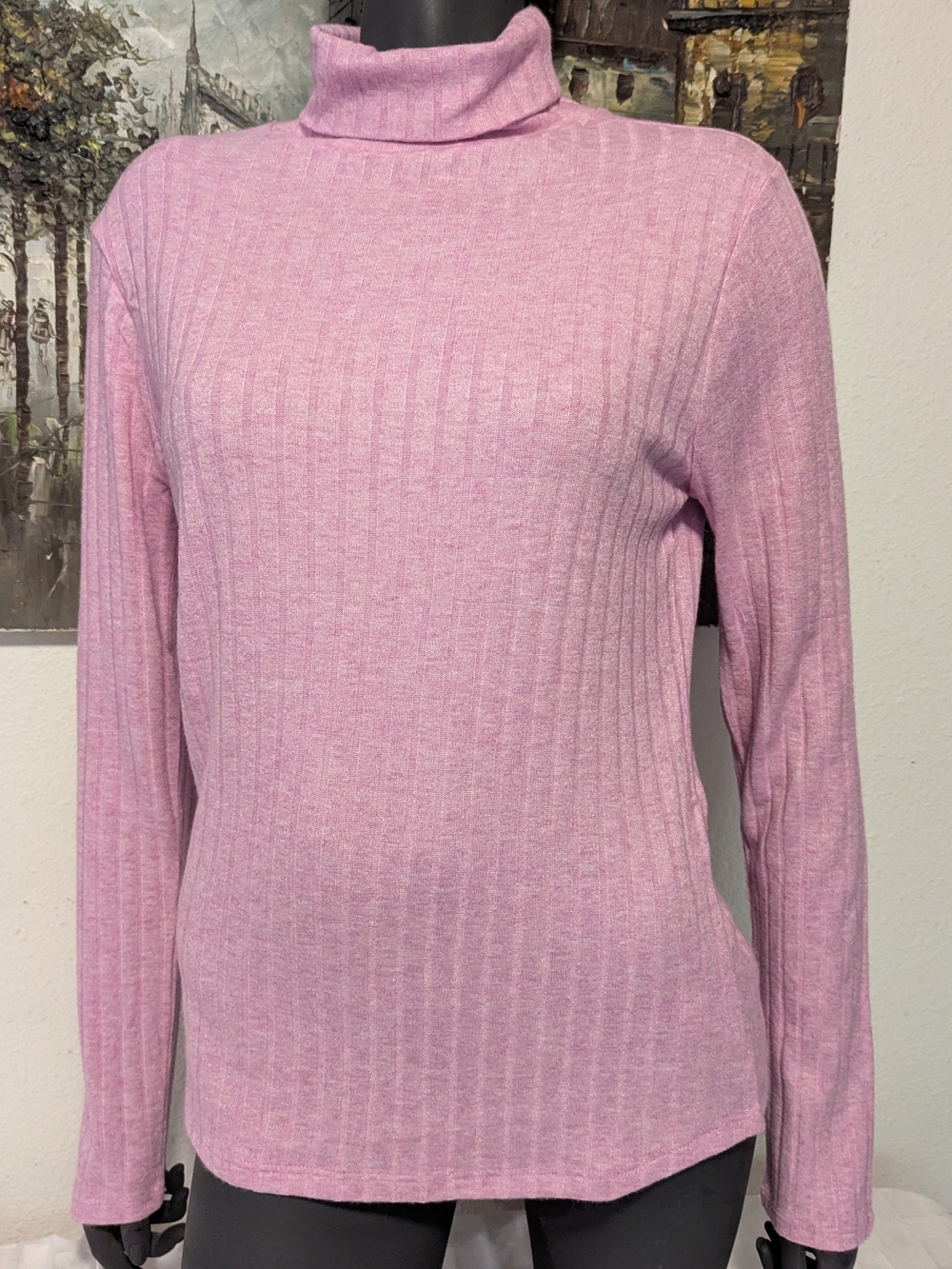 Pink Turtleneck Ribbed Sweater - Women